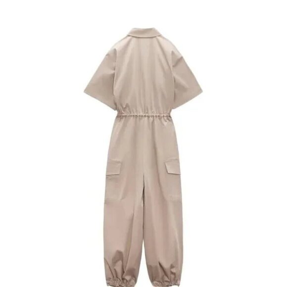 NWT ZARA Gabardine Jumpsuit Trench Camel Sand Beige Size Small - Picture 3 of 16